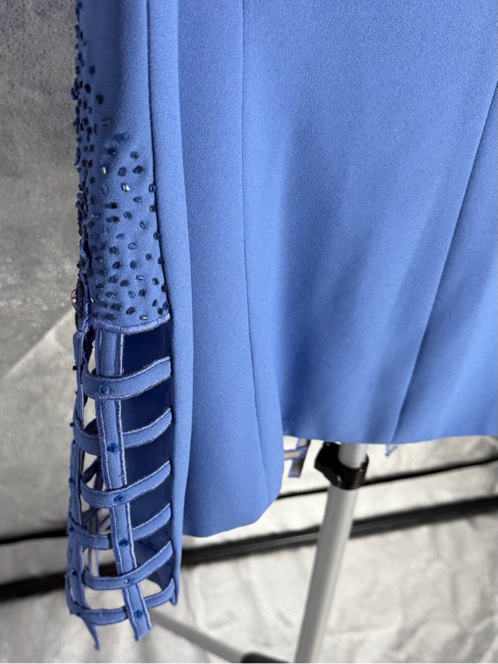 Moshita Coulture Embellished Periwinkle Blue 2pc Church Skirt Suit Jacket Sz 14 - Picture 5 of 6